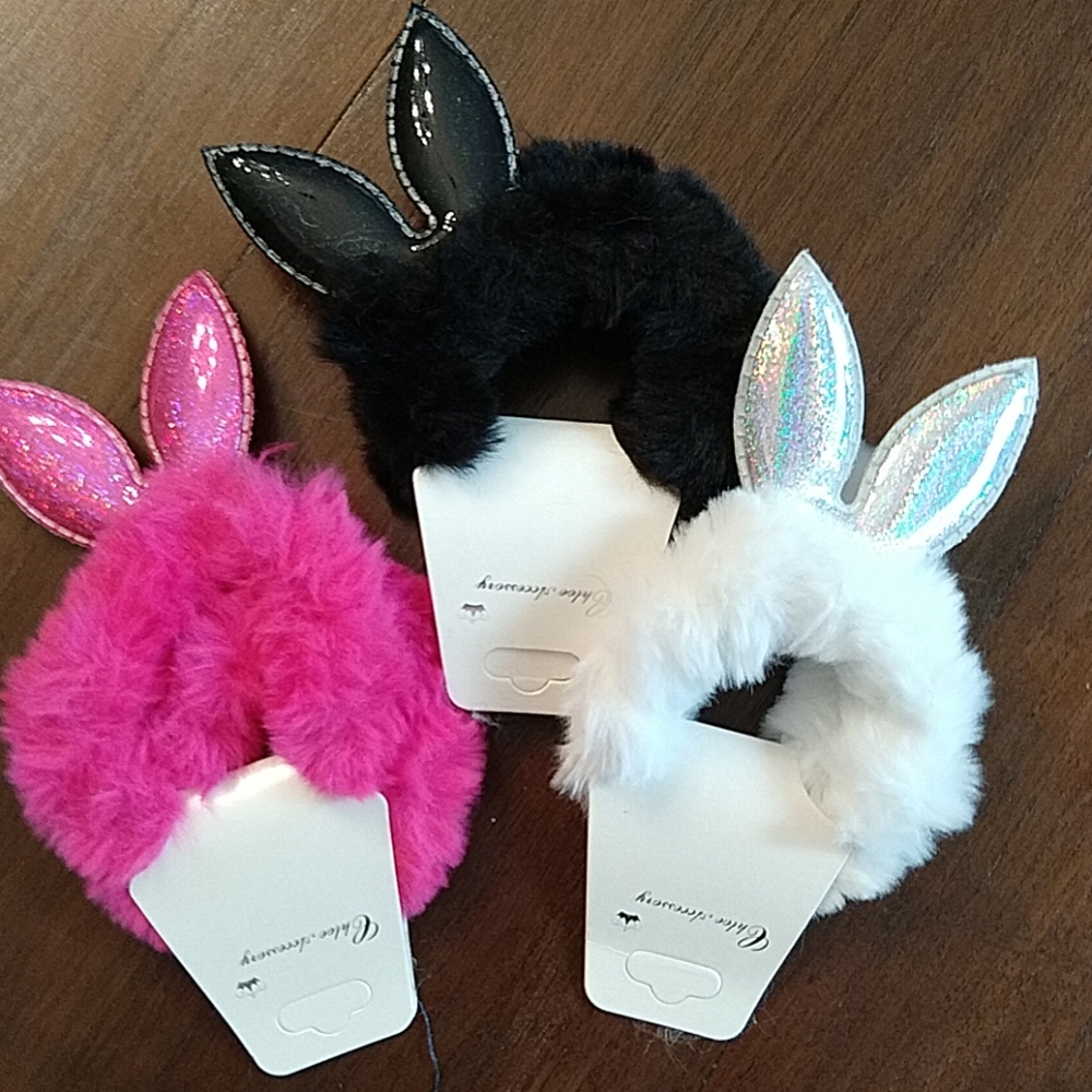 Fluffy Bunny Ear Hair Ties NWT